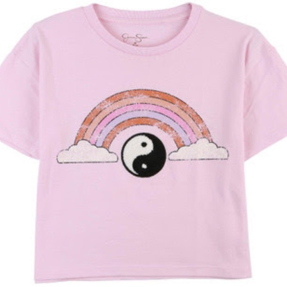 Pink Kids T-Shirt Rainbow Yin-Yang  Jessica Simpson Sz L (12) or XL (14-16) NWT